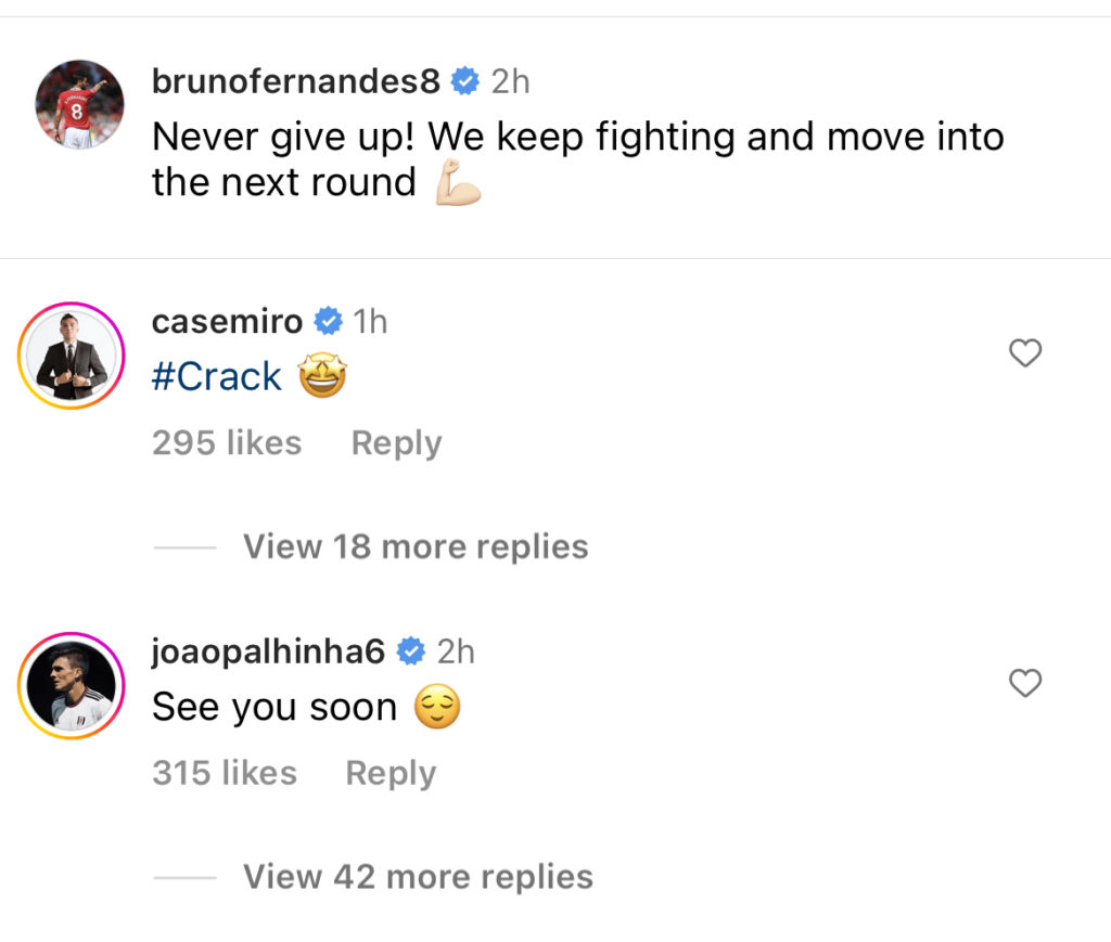 Casemiro and Joao Palhinha responses to Bruno Fernandes
