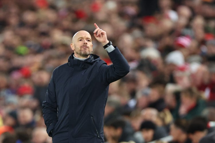 Erik Ten Hag the manager / head coach of Manchester United during the Premier League match between Liverpool FC and Manchester United at Anfield on...