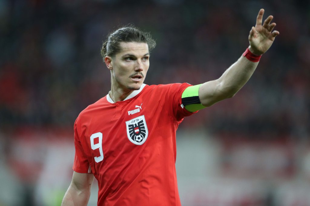 Marcel Sabitzer of Austria gestures during the UEFA EURO 2024 qualifying round group F match between Austria and Azerbaijan at Raiffeisen Arena on ...