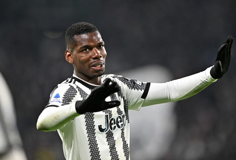 Paul Pogba of Juventus greets the fans and celebrates the victory after the Serie A match between Juventus and Torino FC at Allianz Stadium on Febr...