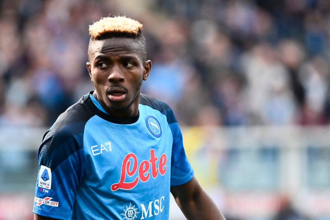 Victor Osimhen of SSC Napoli celebrates a goal during the Serie A match between Torino FC and SSC Napoli at Stadio Olimpico di Torino on March 19, ...