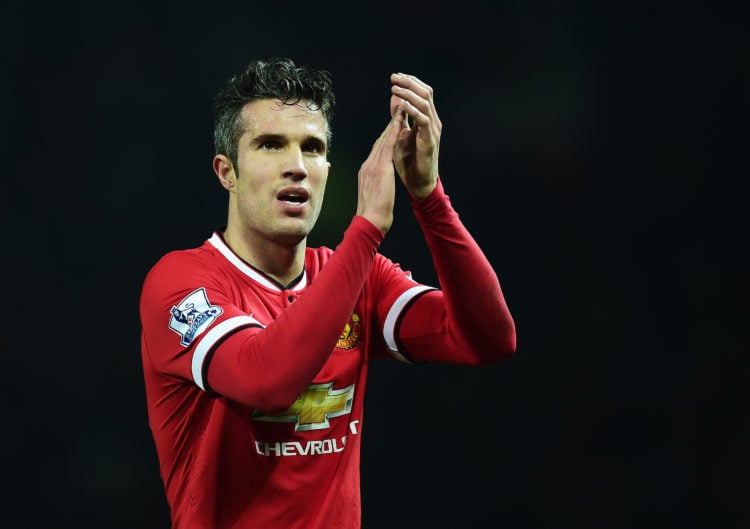 Robin van Persie of Manchester United celebrates victory after the Barclays Premier League match between Manchester United and Burnley at Old Traff...