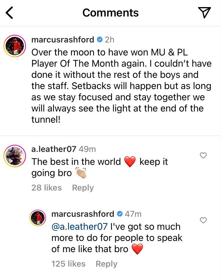 Screengrab of Marcus Rashford's response to a fan calling him the world's best player