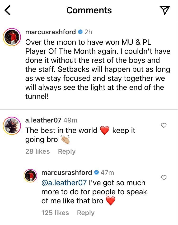 Screengrab of Marcus Rashford's response to a fan calling him the world's best player