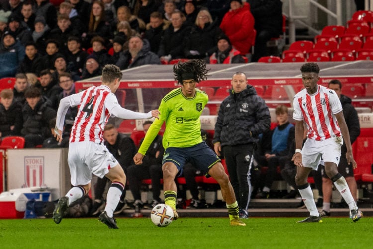 Maxi Oyedele of Manchester United U18s in action during the FA Youth Cup  match between Stoke City and Manchester United at Bet365 Stadium on Janua...