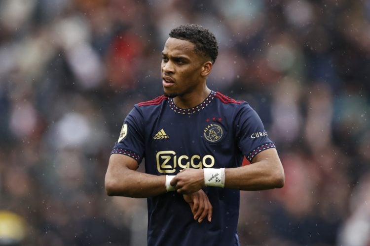 EINDHOVEN - Jurrien Timber of Ajax during the Dutch premier league match between PSV Eindhoven and Ajax Amsterdam at Phillips stadium on April 23, ...