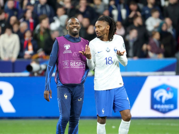 Marcus Thuram  and his brother Khephren Thuram of France celebrate the victory following the UEFA EURO 2024 qualifying round group B match between ...