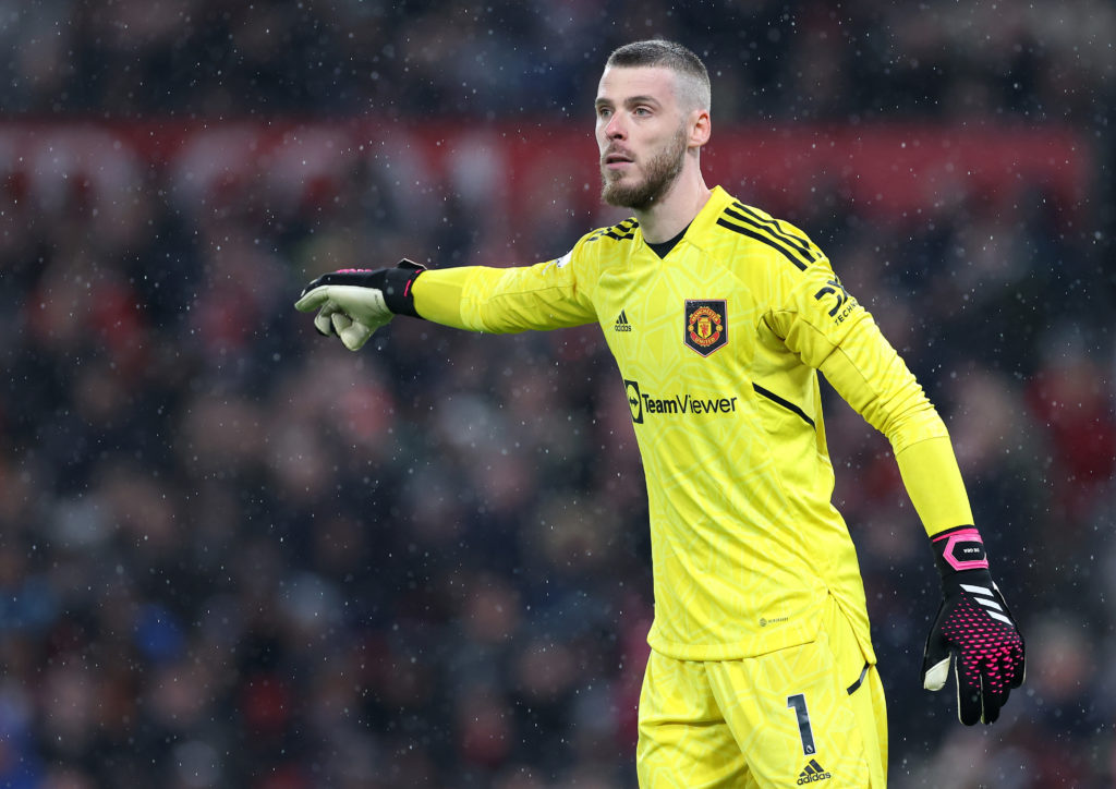 David de Gea of Manchester United during the Premier League match between Manchester United and Brentford FC at Old Trafford on April 05, 2023 in M...