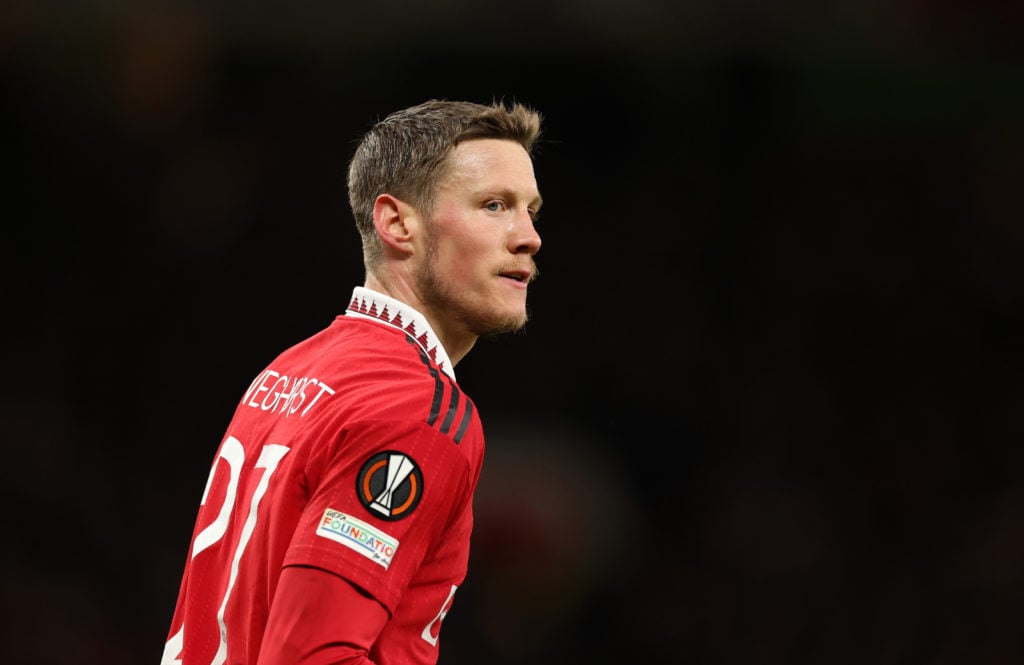 Wout Weghorst of Manchester United during the UEFA Europa League quarterfinal first leg match between Manchester United and Sevilla FC at Old Traff...