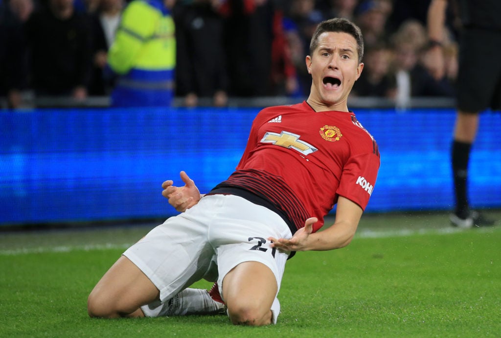 Ander Herrera of Manchester United celebrates after scoring his team's second goal during the Premier League match between Cardiff City and Manches...