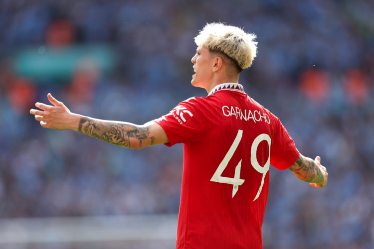 Alejandro Garnacho of Manchester United during the Emirates FA Cup Final match between Manchester City and Manchester United at Wembley Stadium on ...