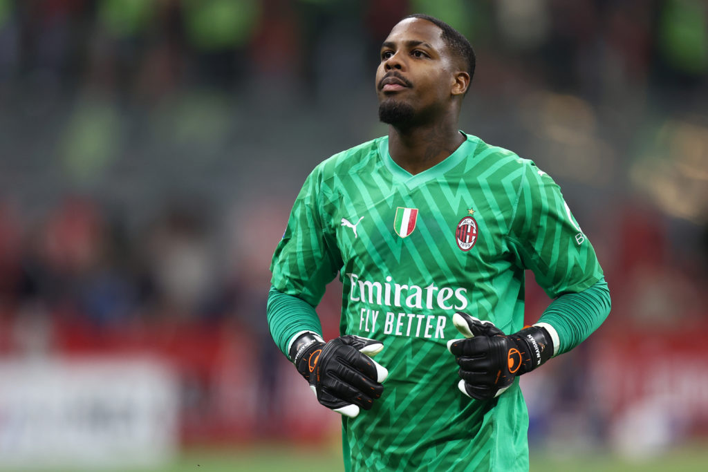 Mike Maignan of Ac Milan looks on during the Serie A...