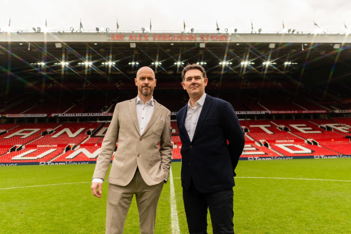 Manager Erik ten Hag of Manchester United poses with Football Director John Murtough at Old Trafford on May 23, 2022 in Manchester, England.