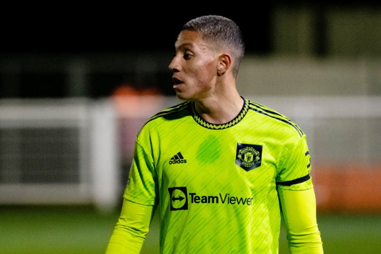 Mateo Mejia of Manchester United looks on during the Premier League 2 match between West Ham United and Manchester United at Rush Green on January ...