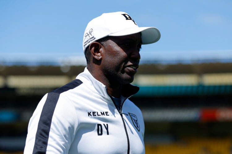 Coach Dwight Yorke of Macarthur FC looks on during the round five A-League Men's match between Wellington Phoenix and Macarthur FC at Sky Stadium, ...