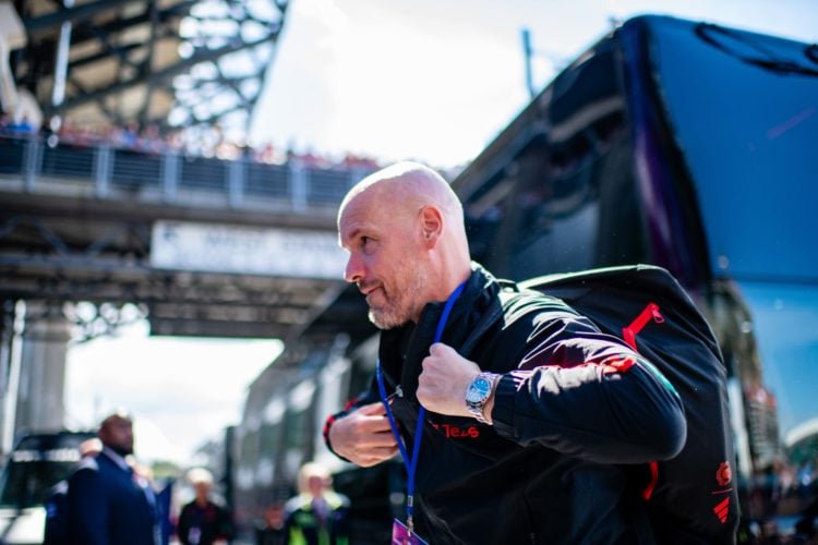 Manager Erik ten Hag of Manchester United arrives ahead of the pre-season friendly match between Manchester United and Olympique Lyonnais at BT Mur...