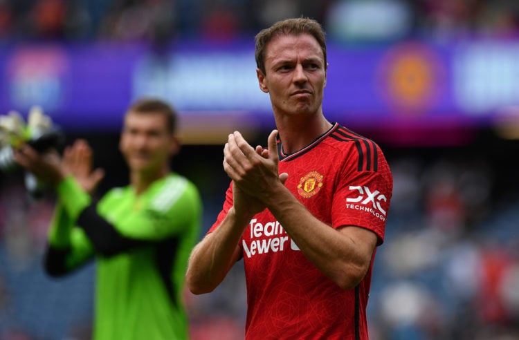 Jonny Evans of Manchester United applauds the crowd during the pre-season friendly match between Manchester United and Olympique Lyonnais at BT Mur...