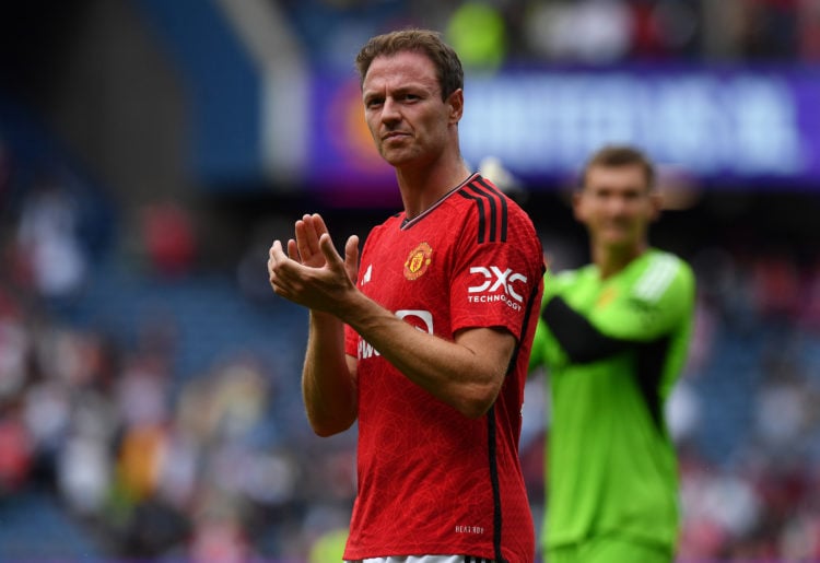 Jonny Evans of Manchester United applauds the crowd during the pre-season friendly match between Manchester United and Olympique Lyonnais at BT Mur...