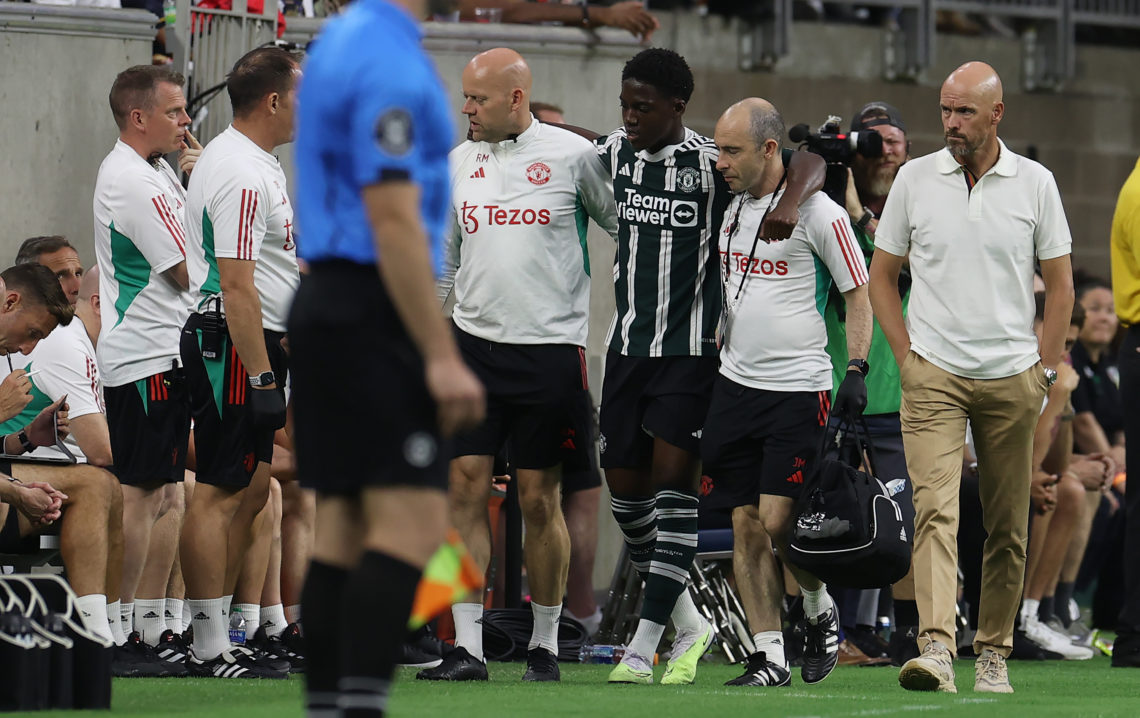 Huge blow for United as wonderkid spotted on crutches after Real Madrid game on US tour