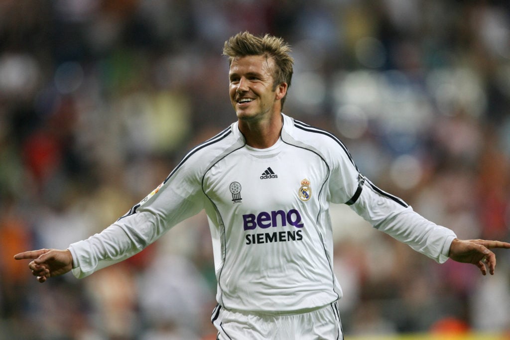 Real Madrid's David Beckham jubilates af