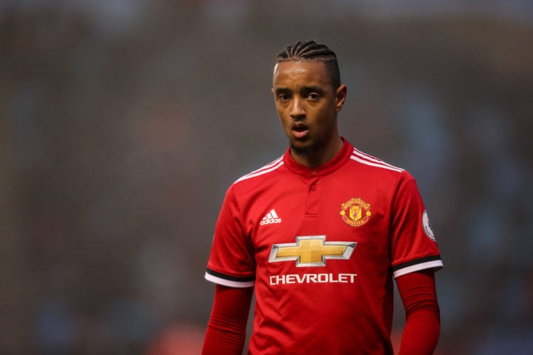 Cameron Borthwick-Jackson of Manchester United during the Premier League 2 match at Manchester City Football Academy on April 13, 2018 in Mancheste...