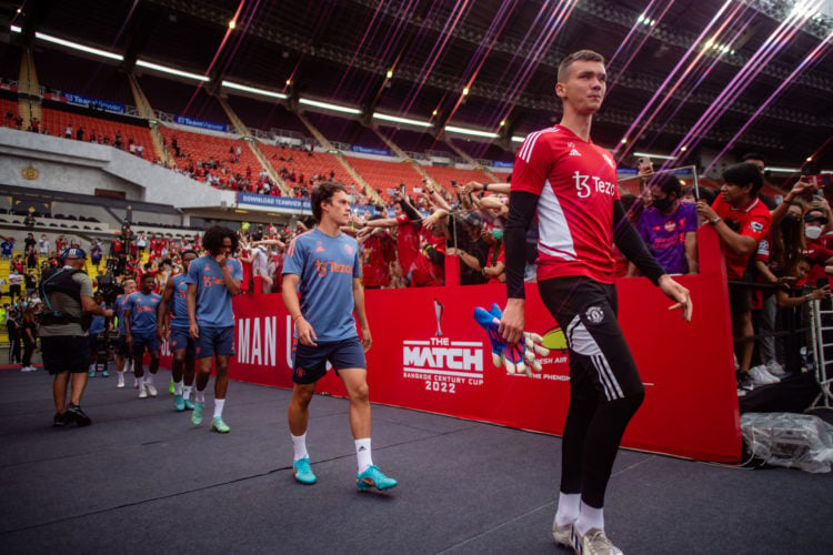 Matej Kovar of Manchester United in action during a first team training session at Rajamangala Stadium on July 11, 2022 in Bangkok, Thailand.