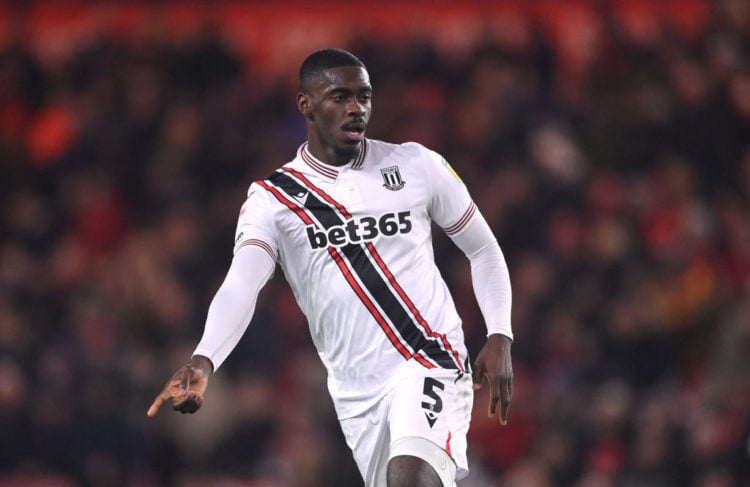 Axel Tuanzebe of Stoke in action during the Sky Bet Championship between Middlesbrough and Stoke City at Riverside Stadium on March 14, 2023 in Mid...