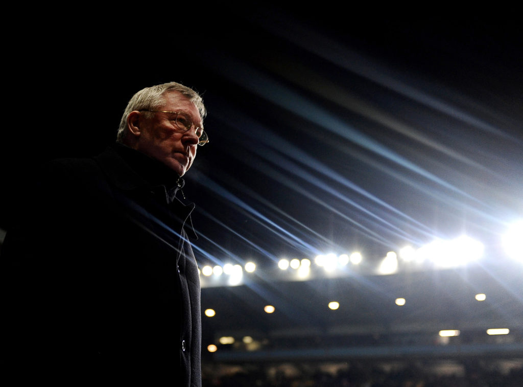 Sir Alex Ferguson walks out during the Barclays Premier League match between Aston Villa and Manchester United at Villa Park in 2010 in Birmingham, England.