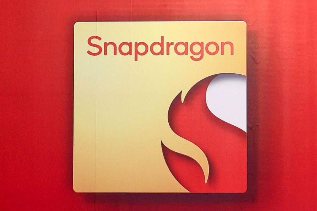 The Qualcomm Snapdragon processor logo displayed at the stand of the American multinational during the Mobile World Congress (MWC) the biggest trad...