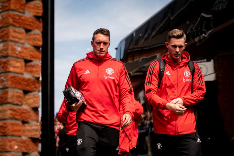 Dean Henderson and Phil Jones of Manchester United arrive prior to the Premier League match between Crystal Palace and Manchester United at Selhurs...