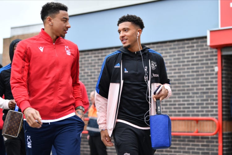 Jesse Lingard of Nottingham Forest and Jadon Sancho of Manchester United arrive before the Premier League match between Nottingham Forest and Manch...