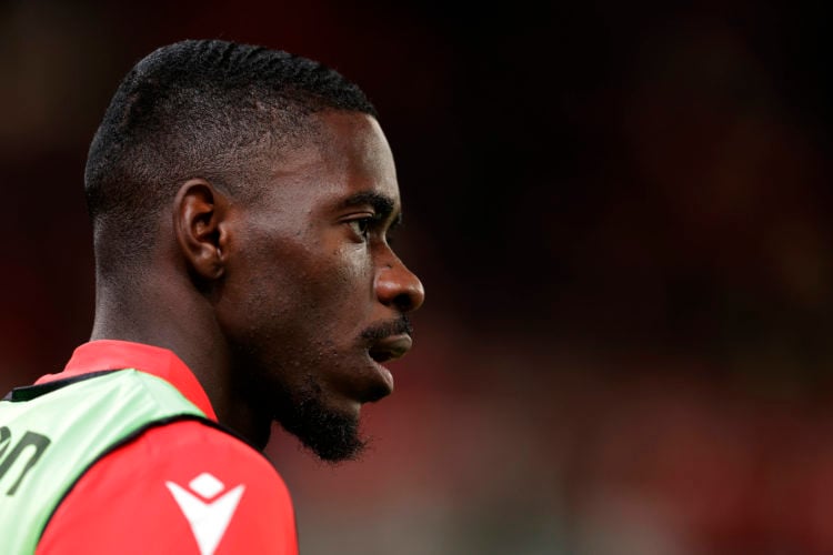 New signing Axel Tuanzebe of Stoke City looks on during the Sky Bet Championship between Stoke City and Huddersfield Town at Bet365 Stadium on Febr...