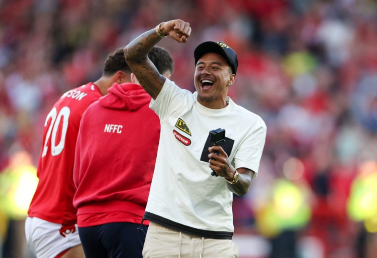 Jesse Lingard of Nottingham Forest celebrates after the Premier League match between Nottingham Forest and Arsenal FC at City Ground on May 20, 202...