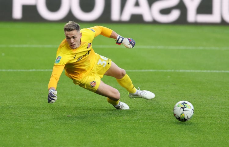 Sunderland keeper Nathan Bishop in action during the Carabao Cup First Round match between Sunderland and Crewe Alexandra at Stadium of Light on Au...