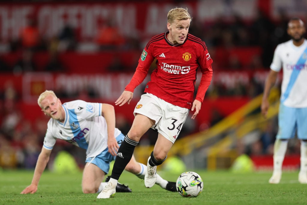 Donny van de Beek of Manchester United during the Carabao Cup Third Round match between Manchester United and Crystal Palace at Old Trafford on Sep...