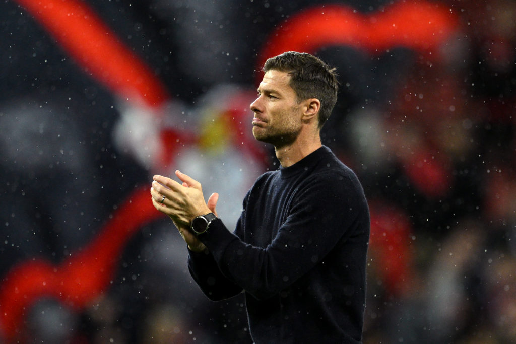 Bayer Leverkusen manager Xabi Alonso applauds fans against BK Hacken.