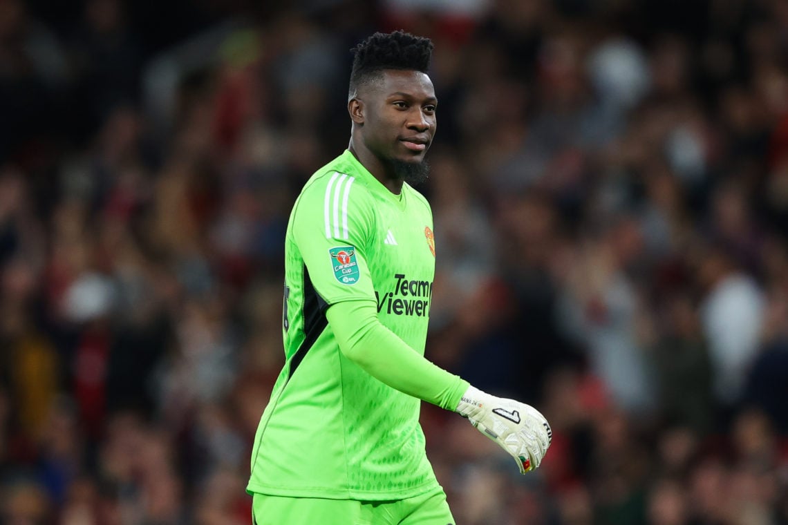 Andre Onana of Manchester United during the Carabao Cup Third Round match between Manchester United and Crystal Palace at Old Trafford on September...