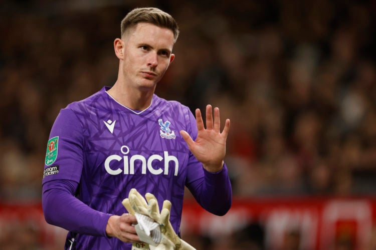 Dean Henderson, Crystal Palace goalkeeper reacts during the Carabao Cup Third Round match between Manchester United and Crystal Palace at Old Traff...