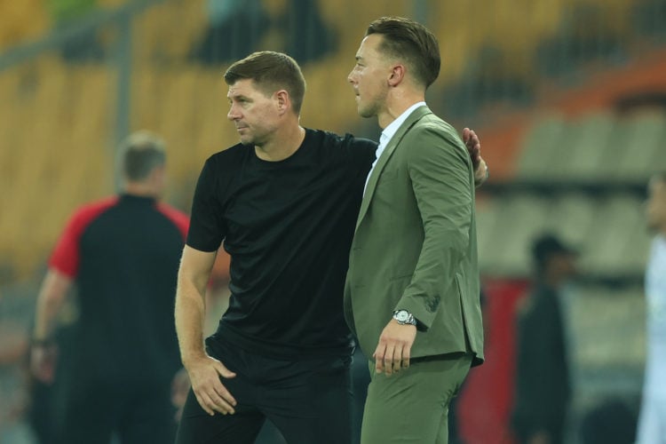 Steven Gerrard coach of Al Ettifaq and Matthias Jaissle coach of Al Ahli after Saudi Pro League match between Al Ahli and Al Ettifaq at Prince Abdu...