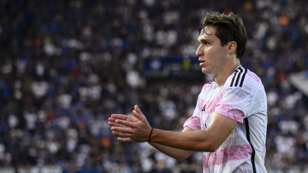 Federico Chiesa of Juventus FC gestures during the Serie A