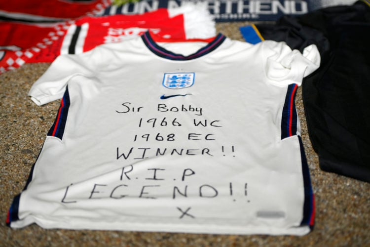 Floral tributes are laid in memory of Sir Bobby Charlton outside Old Trafford, Manchester, his family announced Sir Bobby Charlton's death aged 86,...