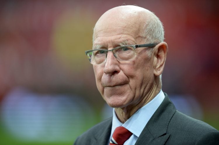 Former Manchester United player Sir Bobby Charlton prepares to watch the English Premier League football match between Manchester United and Norwic...