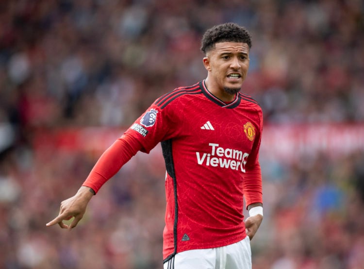 Jadon Sancho of Manchester United instructs team mates during the Premier League match between Manchester United and Nottingham Forest at Old Traff...