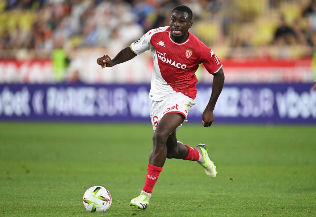 Youssouf Fofana of AS Monaco on the ball during the Ligue 1 Uber Eats match between AS Monaco and Olympique de Marseille at Stade Louis II on Septe...