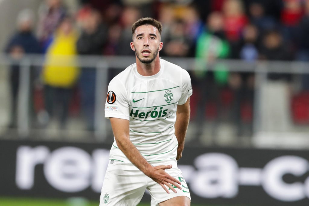 Goncalo Inacio of Sporting seen in action during the UEFA Europa League 2023/2024 football match between Rakow Czestochowa and Sporting at ArcelorM...