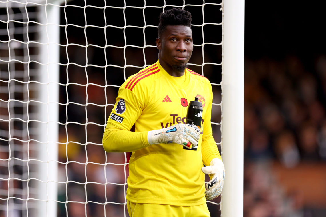 Andre Onana of Manchester United during the Premier League match between Fulham FC and Manchester United at Craven Cottage on November 04, 2023 in ...