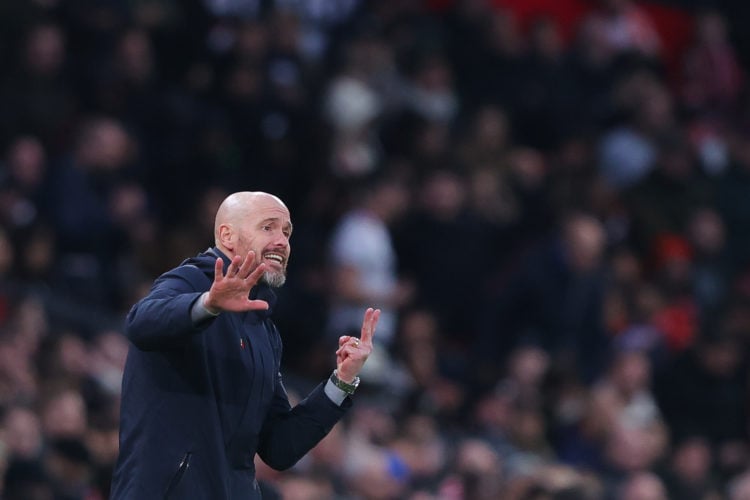 Erik ten Hag, manager of Manchester United, issues instructions during the Premier League match between Manchester United and Luton Town at Old Tra...