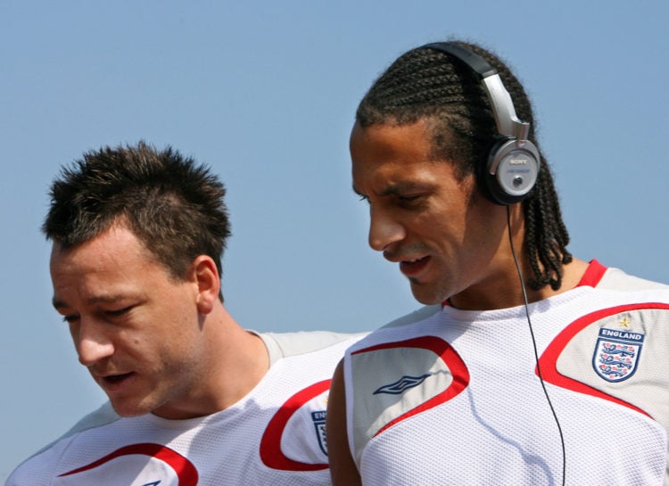 English defenders John Terry (L) and Rio Ferdinand arrive at the team training camp at Mittelbergstadion in Buhlertal, 29 June 2006.  England take ...