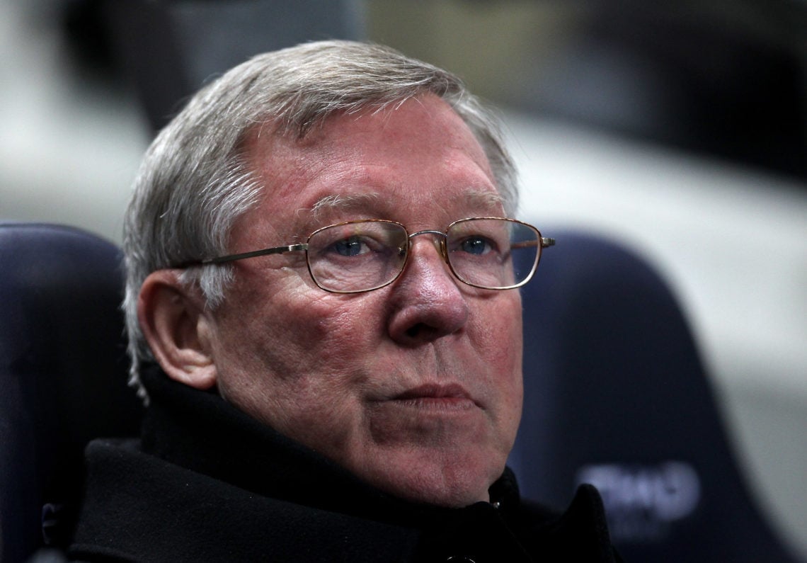 Manchester United Manager Sir Alex Ferguson looks on prior to the Barclays Premier League match between Manchester City and Manchester United at th...