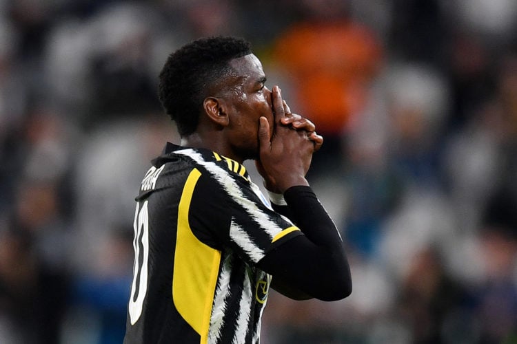 Paul Pogba of Juventus reacts after sustaining an injury during the Serie A match between Juventus and US Cremonese at Allianz Stadium on May 14, 2...